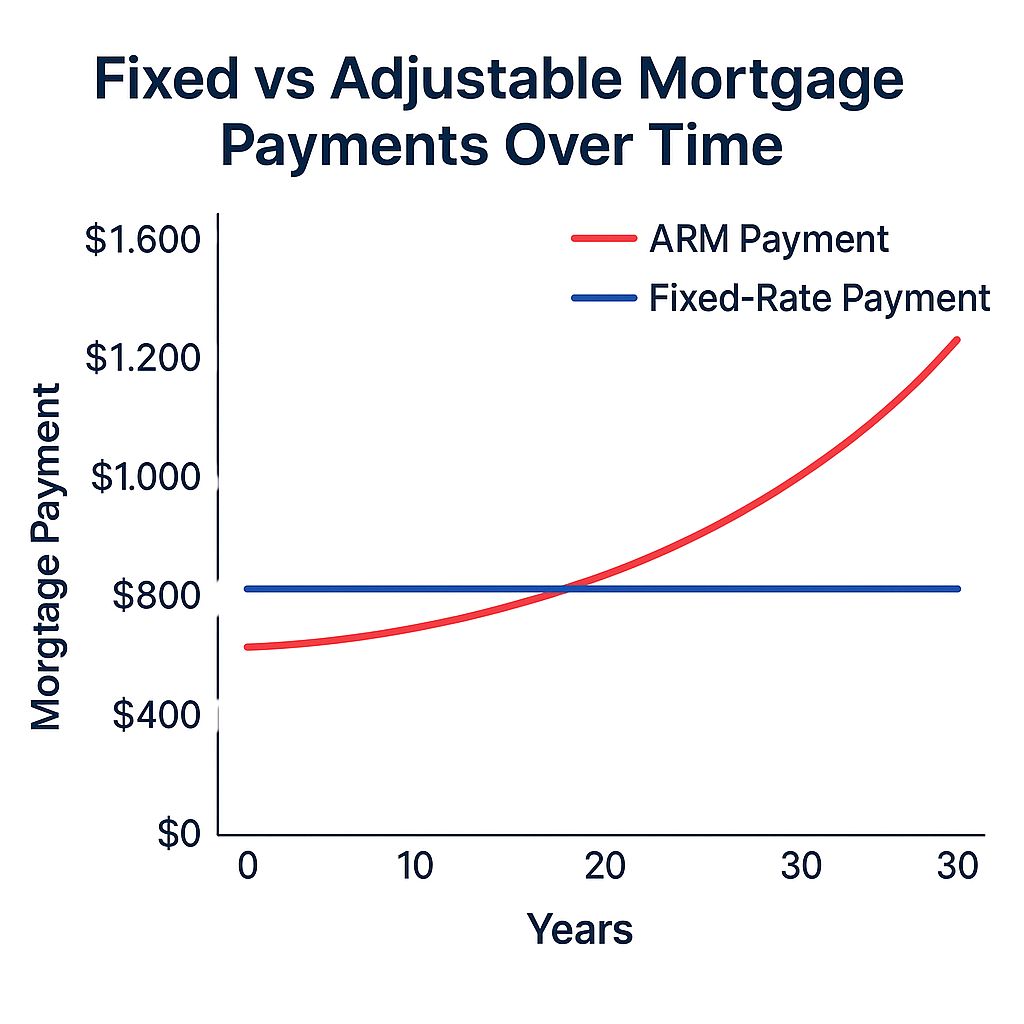 Fixed vs adjustable mortgage oayments over time